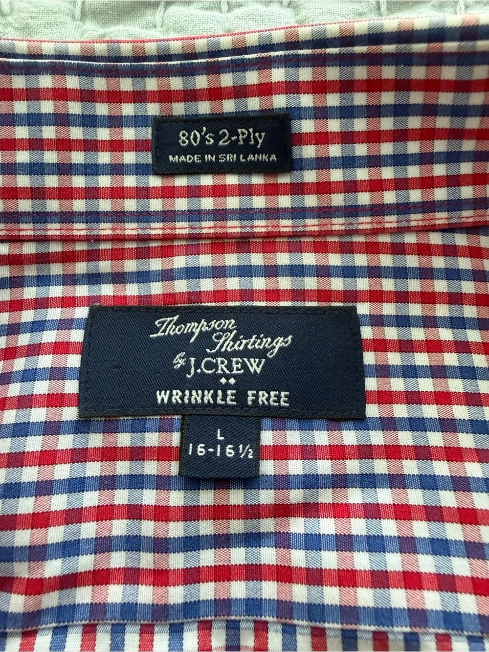 Thompson Shirtings by J.Crew 80's 2-Ply Red Navy Gingham Check Shirt Sz Lrg.
